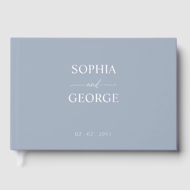 Elegant Modern Dusty Blue Wedding Guest Book (Front)