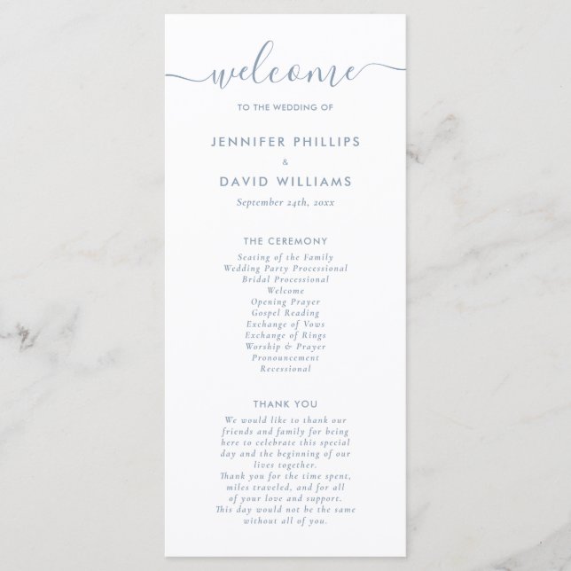 Elegant Modern Dusty Blue Wedding Program Programme (Front)