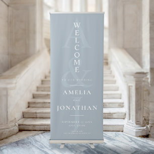 Elegant Modern Dusty Blue Wedding Welcome Retractable Banner