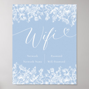 Elegant Modern Dusty Blue Wildflower Wifi Sign