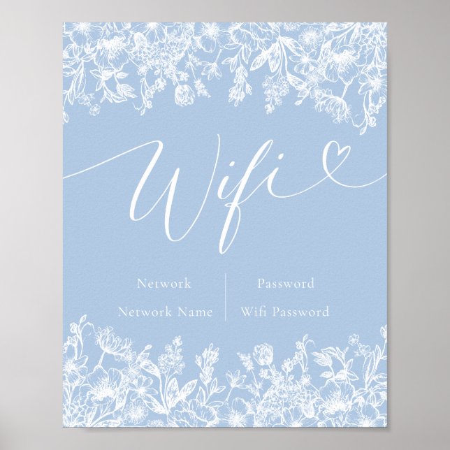 Elegant Modern Dusty Blue Wildflower Wifi Sign (Front)