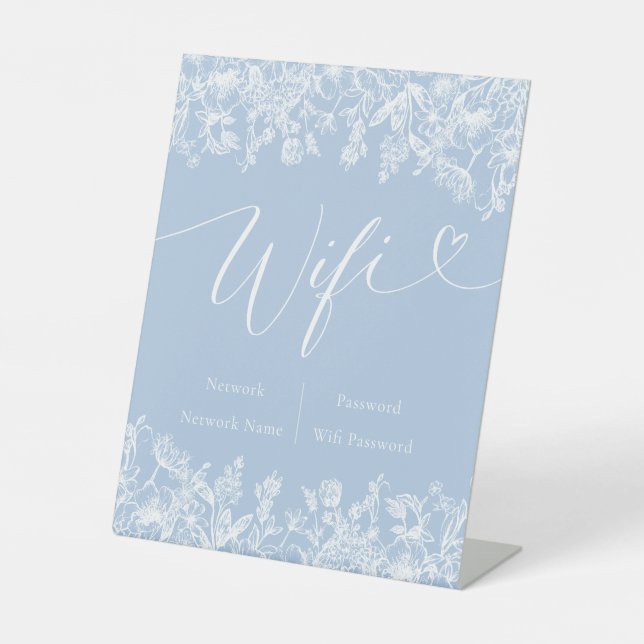 Elegant Modern Dusty Blue Wildflower Wifi Sign (Front)