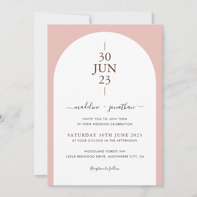 Elegant Modern Dusty Pink Door Photo Wedding Invit Invitation (Front)