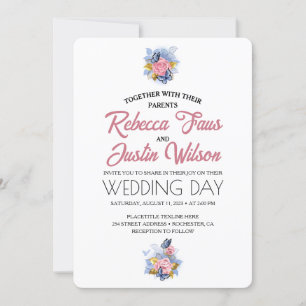 Elegant Modern Dusty Pink Rose Floral Invitation