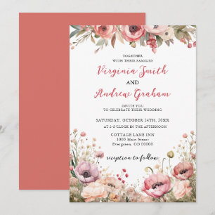Elegant Modern Dusty Pink Rose Floral Wedding Invitation