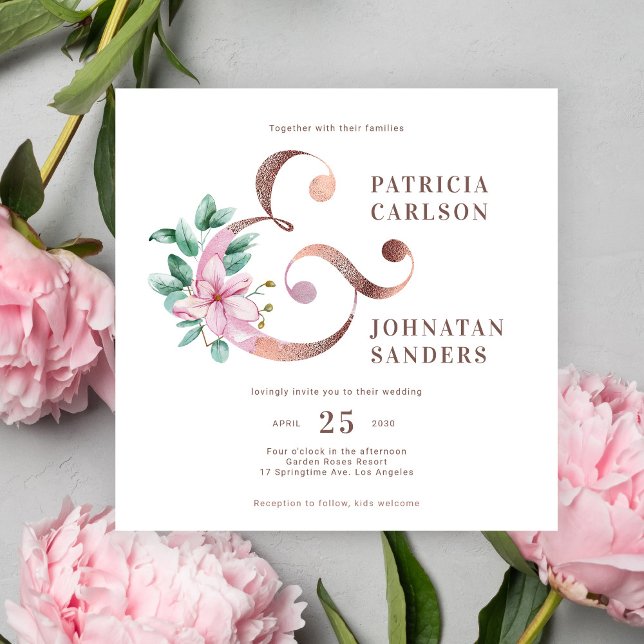 Elegant modern dusty pink rose gold floral wedding invitation (Creator Uploaded)