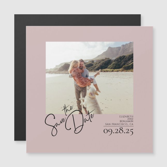 Elegant Modern Dusty Pink Save the Date Photo Magnetic Invitation (Front/Back)