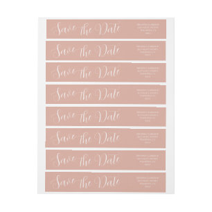 Elegant Modern Dusty Pink Wedding Save the Date Wrap Around Label