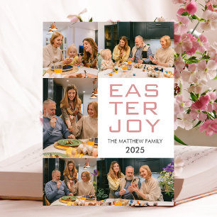 elegant Modern Easter, family five photo collage Holiday Card