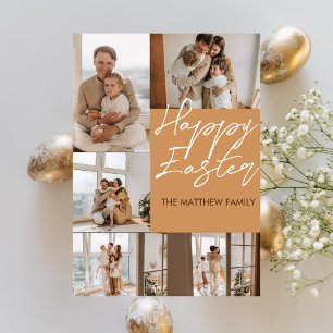 elegant Modern Easter, family five photo collage Holiday Card