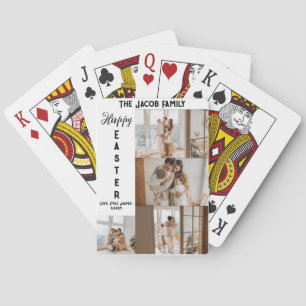 elegant modern Easter, family five photo collage Playing Cards
