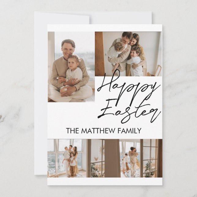 elegant Modern Easter, family four photo collage Holiday Card (Front)