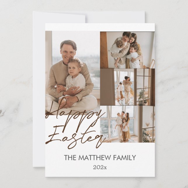 elegant Modern Easter, family four photo collage Holiday Card (Front)