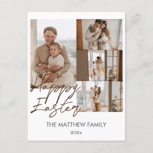 elegant Modern Easter, family four photo collage Holiday Postcard