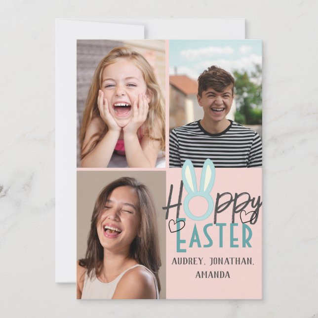 elegant modern Easter, family three photo collage Card (Front)