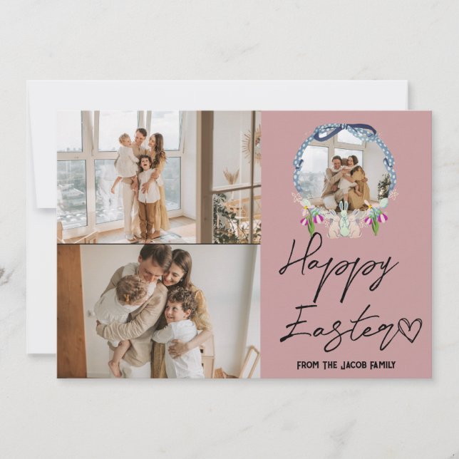 elegant modern Easter, family three photo collage  Holiday Card (Front)