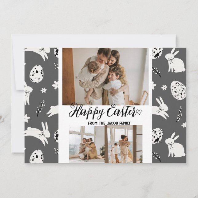 elegant modern Easter, family three photo collage Holiday Card (Front)