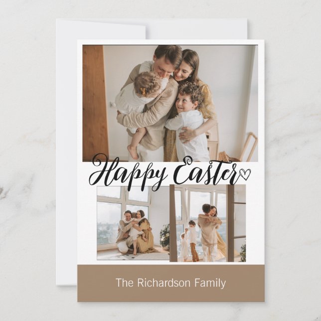 elegant modern Easter, family three photo collage Holiday Card (Front)