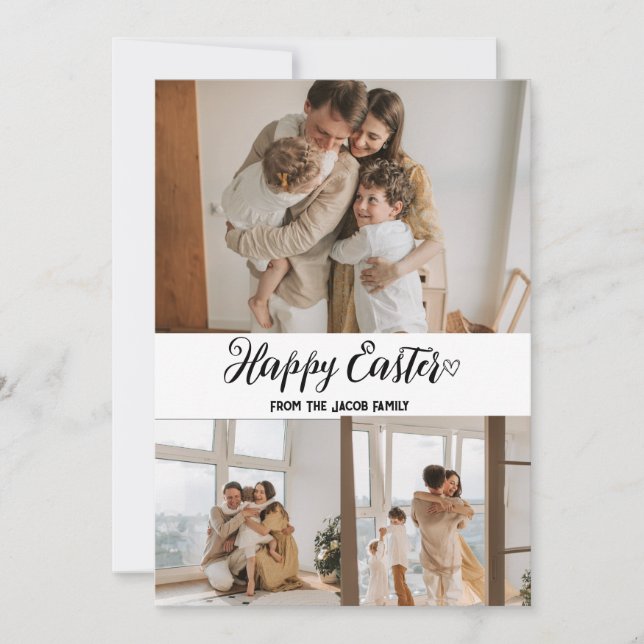 elegant modern Easter, family three photo collage  Holiday Card (Front)