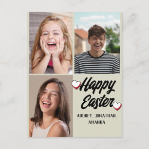 elegant modern Easter, family three photo collage Holiday Postcard