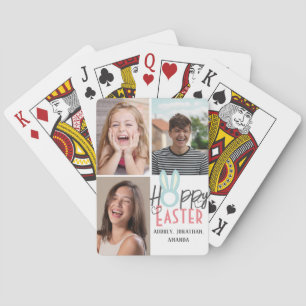 elegant modern Easter, family three photo collage Playing Cards