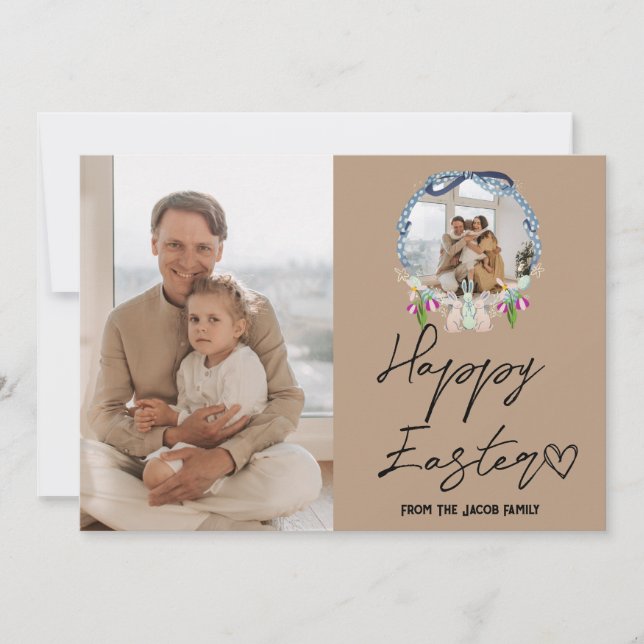 elegant modern Easter, family two photo collage  Holiday Card (Front)
