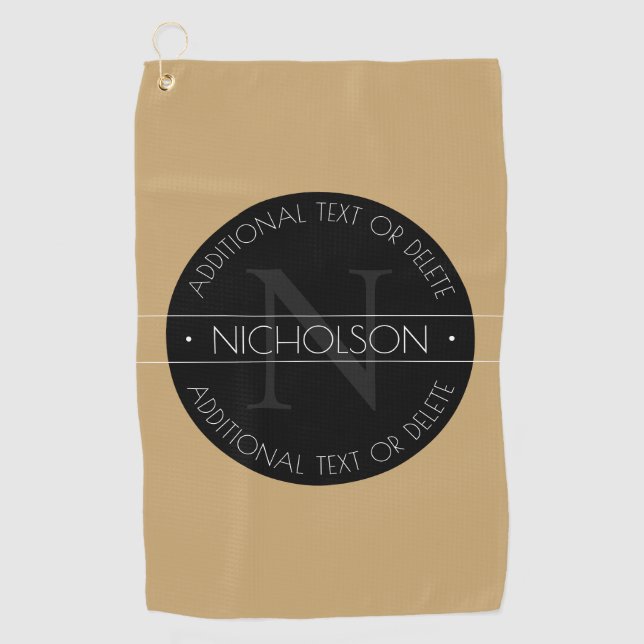 Elegant Modern Editable Monogram Black White Gold Golf Towel (Front)