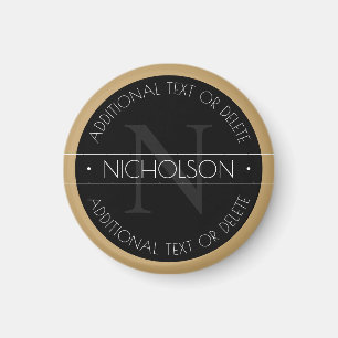 Elegant Modern Editable Monogram Black White Gold Magnet