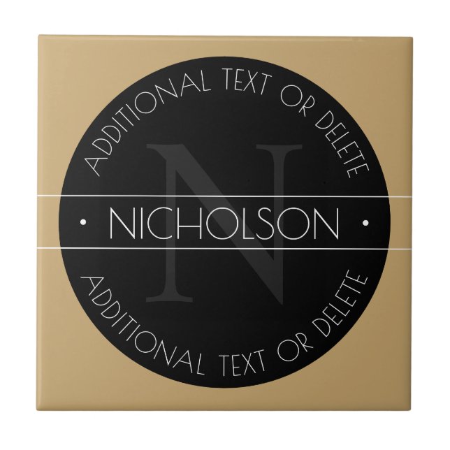 Elegant Modern Editable Monogram Black White Gold Tile (Front)