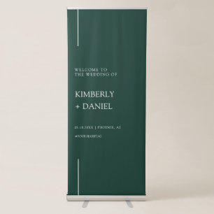 Elegant Modern Emerald Green Boho Wedding Welcome Retractable Banner