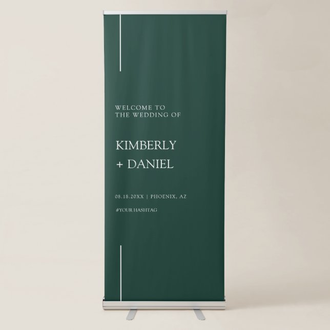 Elegant Modern Emerald Green Boho Wedding Welcome Retractable Banner (Front)