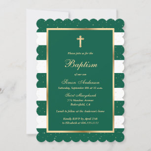 Elegant Modern Emerald Green Gold Baptism Invitation