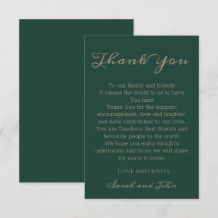 Elegant Modern Emerald Green Script Wedding Thank You Card