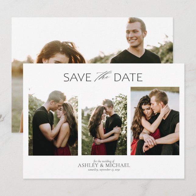 Elegant Modern Engagement 4 Photo Save the Date (Front/Back)