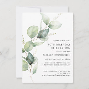 Elegant Modern Eucalyptus 90th Birthday Invitation