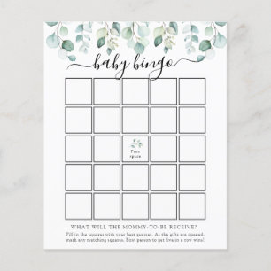 Elegant Modern Eucalyptus Baby Bingo Game Card