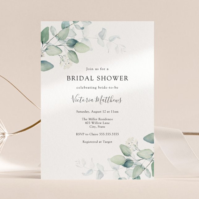 Elegant Modern Eucalyptus Bridal Shower Invitation (Creator Uploaded)