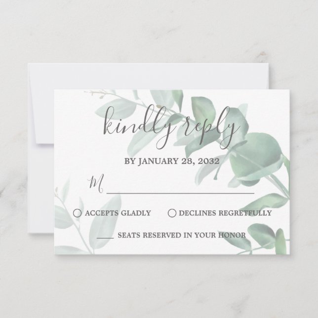 Elegant modern eucalyptus greenery classy wedding  RSVP card (Front)
