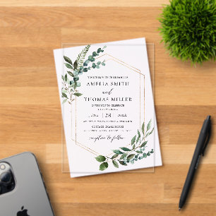 Elegant Modern Eucalyptus Greenery Gold Wedding Acrylic Invitations