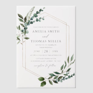 Elegant Modern Eucalyptus Greenery Gold Wedding Vellum Invitations