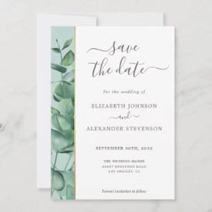 Elegant modern eucalyptus greenery simple wedding save the date