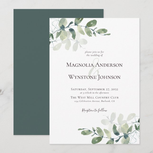 Elegant Modern Eucalyptus Greenery Wedding Invitation (Front/Back)