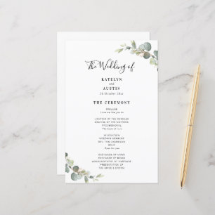 elegant modern Eucalyptus greenery wedding program