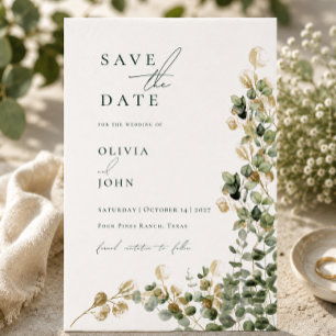 Elegant Modern Eucalyptus Wedding Save the Date Announcement Postcard