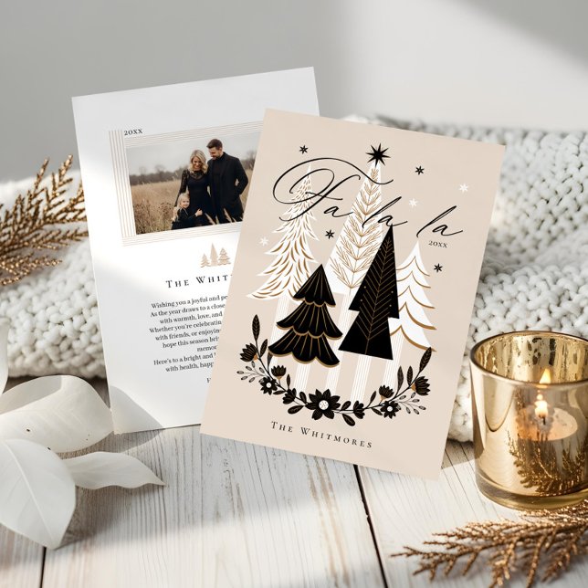 Elegant Modern Fa La La Photo Evergreen Christmas  Holiday Card (Elegant Modern Fa La La Photo Evergreen Christmas Holiday Card)