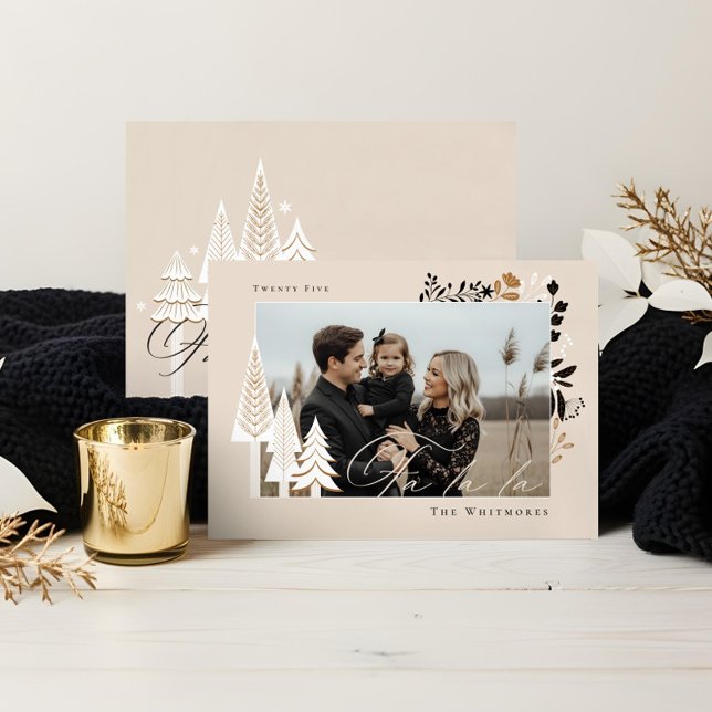  Elegant Modern Fa La La Photo Evergreen Christmas Holiday Card (Elegant Modern Joy Photo Evergreen Christmas Tree Holiday Card)