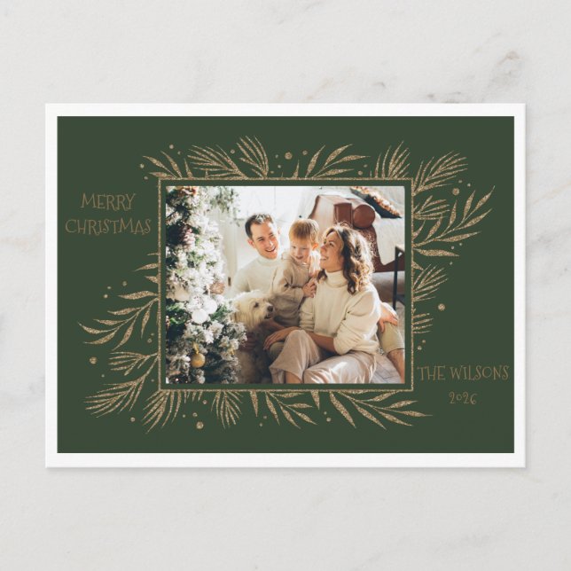 Elegant Modern Fa La La Photo Evergreen Christmas Postcard (Front)