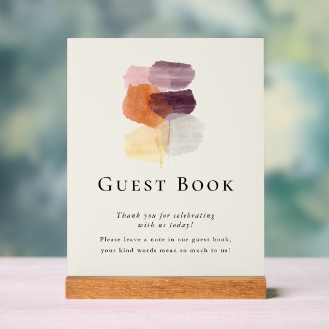 Elegant Modern Fall Leaves Wedding Guest Book Acrylic Sign (Neutral)