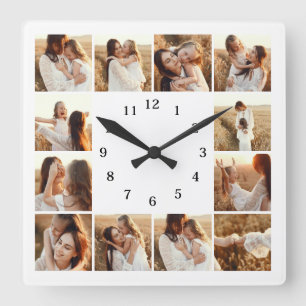 Elegant Modern Family 12 Photo Collage Keepsake Square Wall Clock
