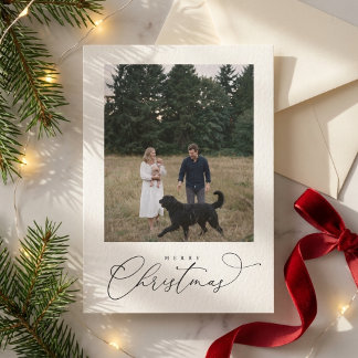 Elegant Modern Family Pet Photo Merry Christmas Holiday Card